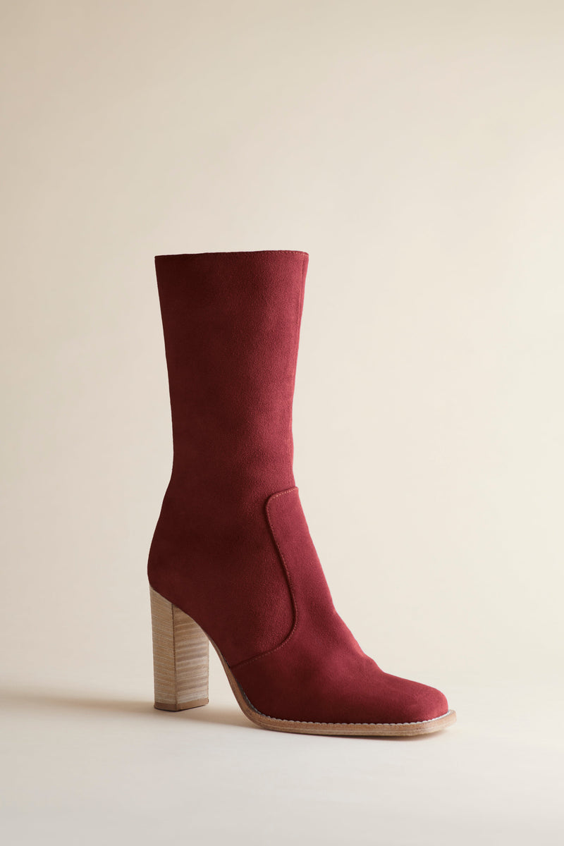 Brother Vellies Lauryn Boot in Oxblood Suede angled