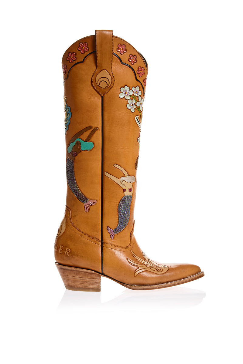 Mermaid Doodle Cowboy Boot