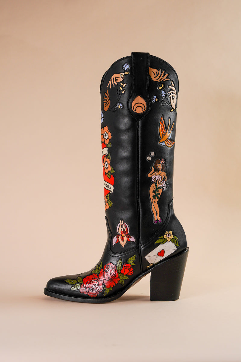 My Body My Choice Doodle Cowboy Boot in Midnight