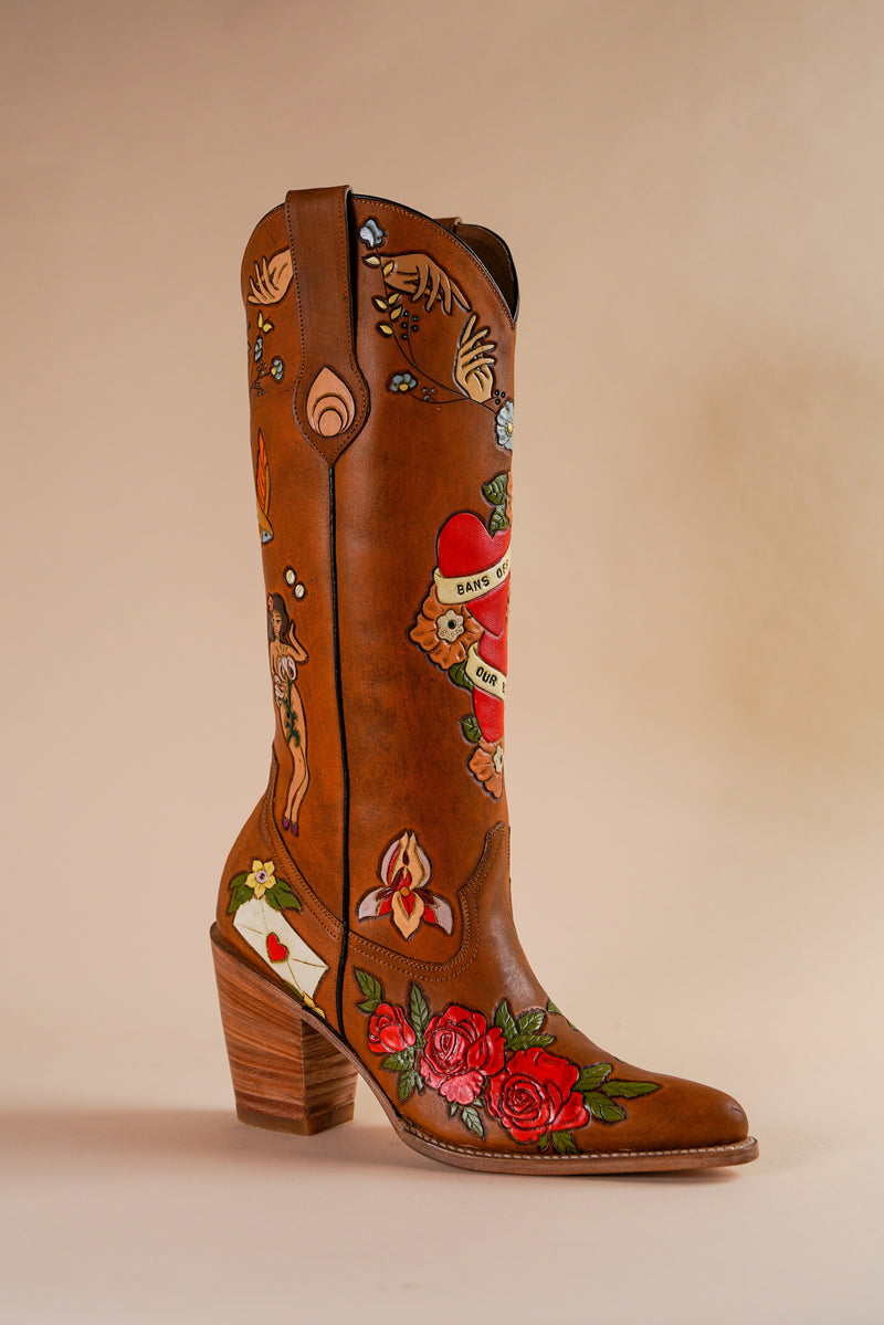 My Body My Choice Doodle Cowboy Boot in Caramel