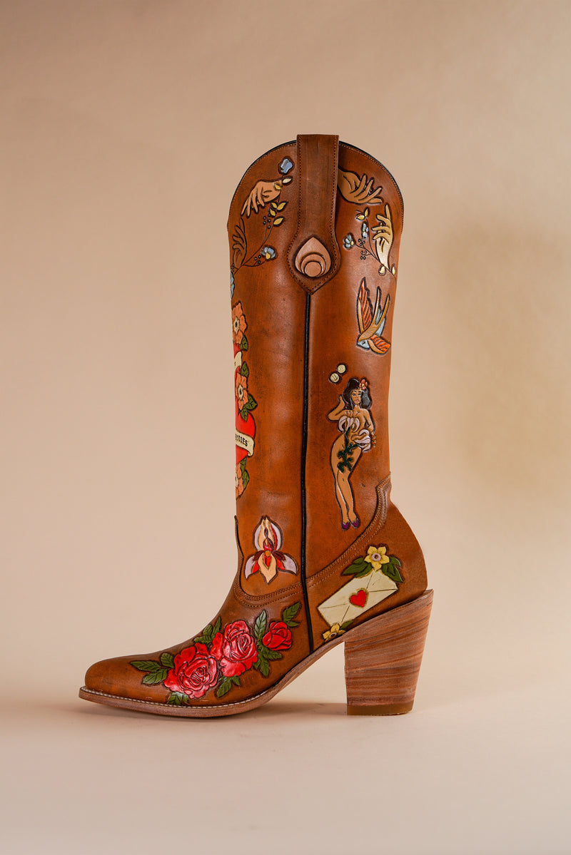 My Body My Choice Doodle Cowboy Boot in Caramel