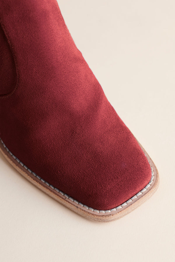 Brother Vellies Lauryn Boot in Oxblood Suede toe