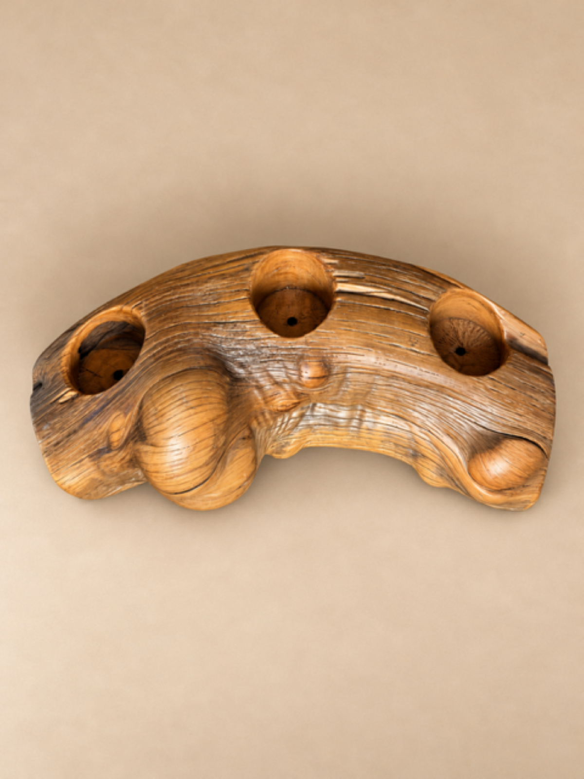 Vintage Teak Wood Candle Holder