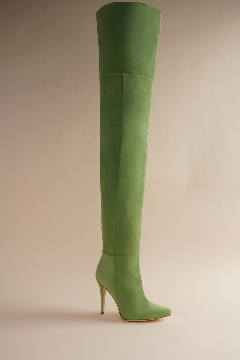 Allora Over The Knee Boot in Cactus Green Suede