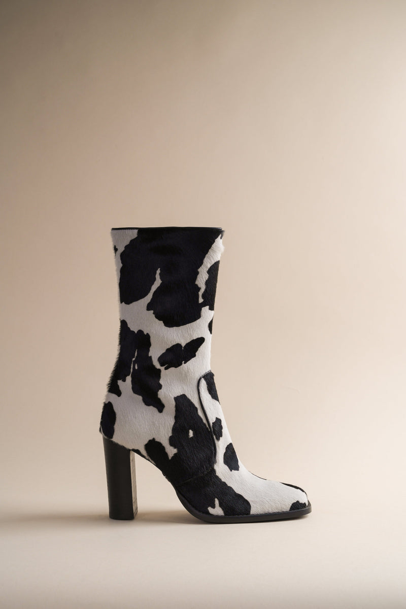 Black Cow Print Boots