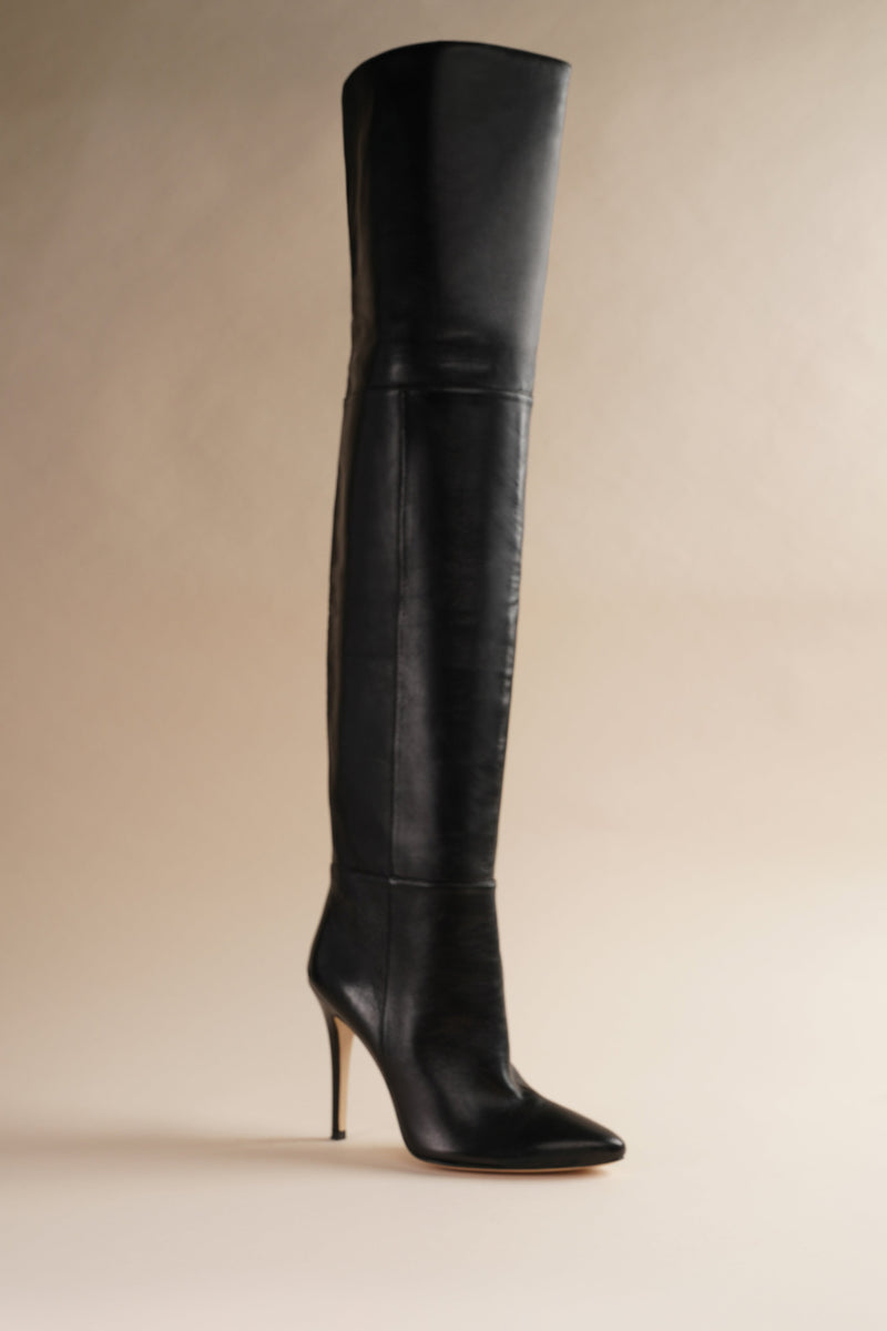 Over the knee black leather boot