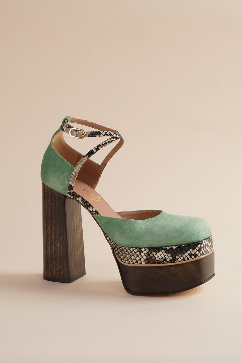 Disco Mary Jane Platform in Cactus Green Suede