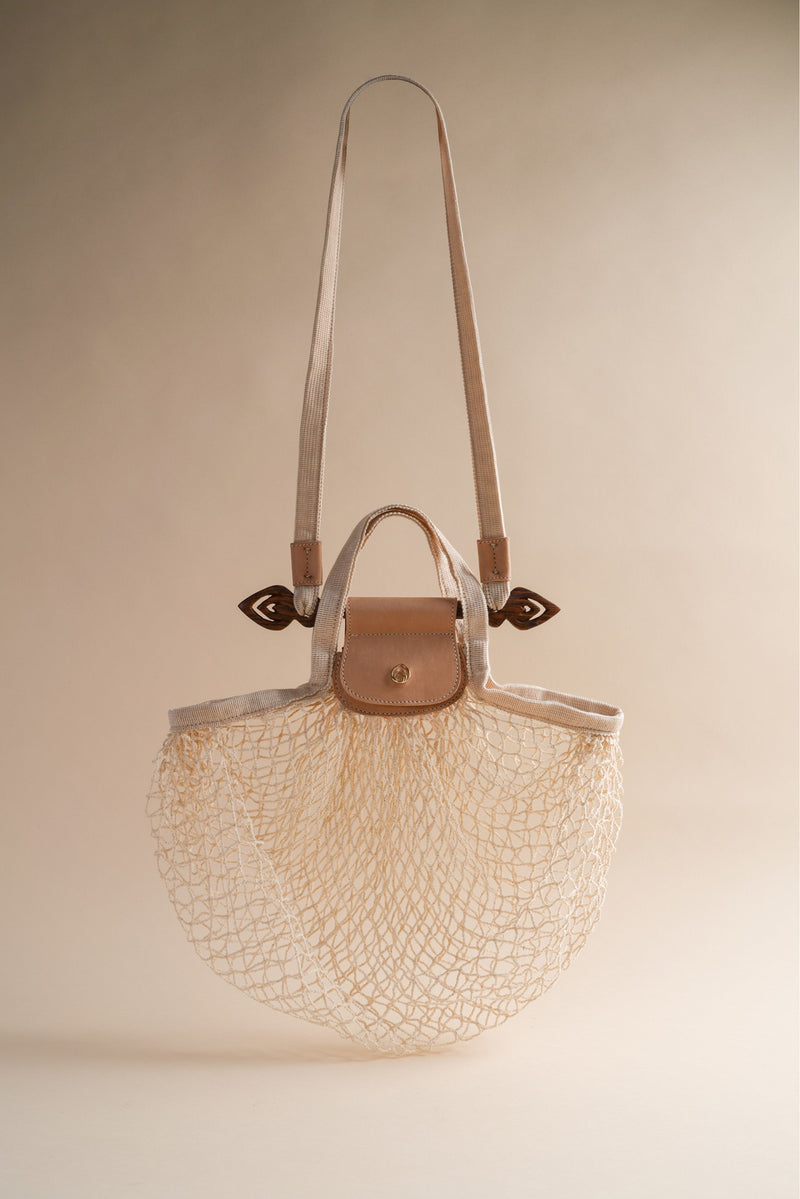 Longchamp Leather-Cotton Le Pliage Filet Tote Bag