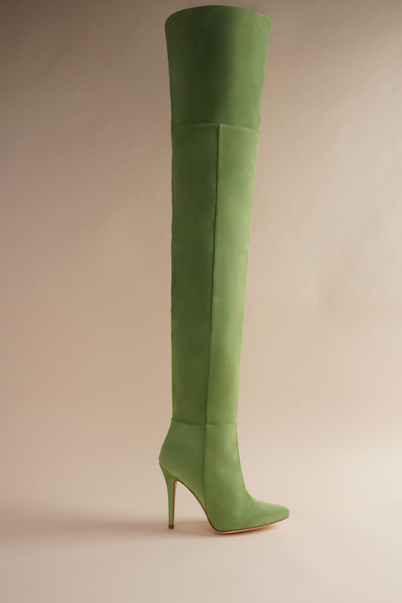 Allora Over The Knee Boot in Cactus Green Suede
