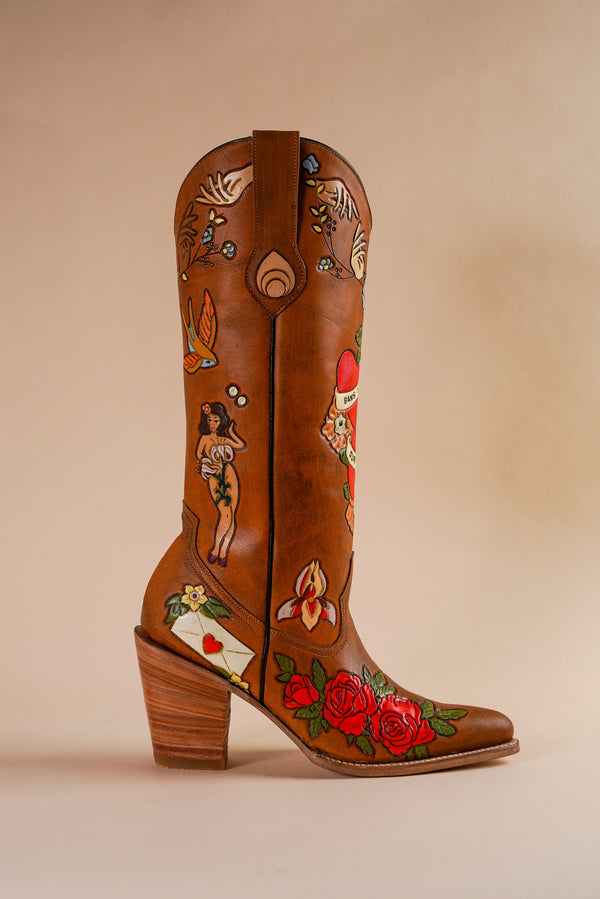 Brother Vellies My Body My Choice Doodle Cowboy Boot in Caramel